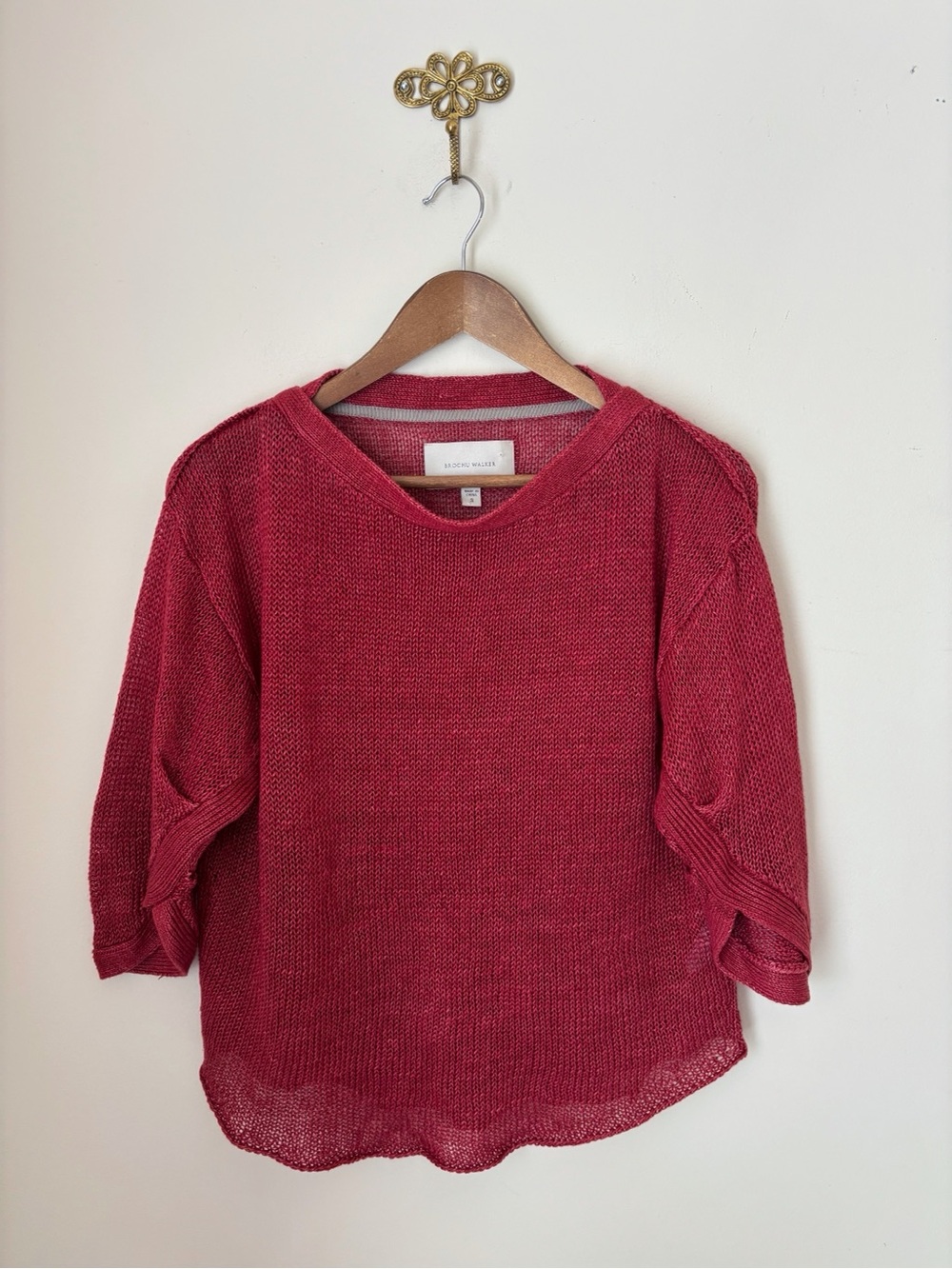 Brochu Walker Red Boat Neck Linen Pullover Sweater Small